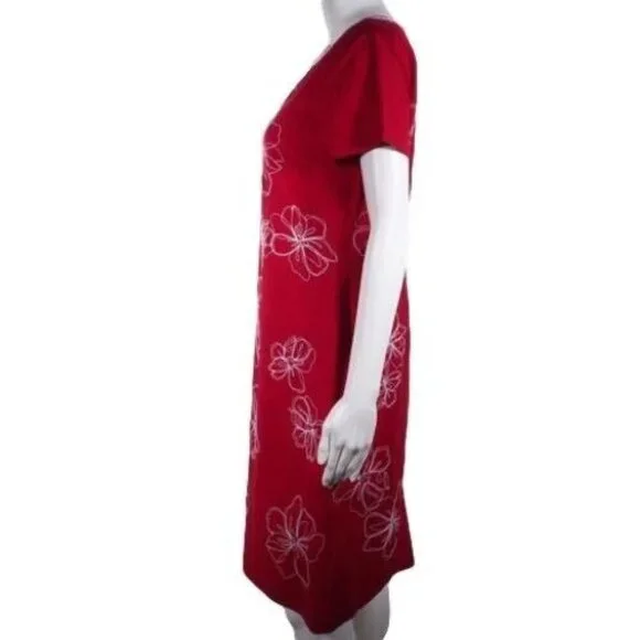 Talbots Dress Womens Size 4 Linen Blend Asian Floral Short Sleeve Lined Red Whit - Picture 5 of 11